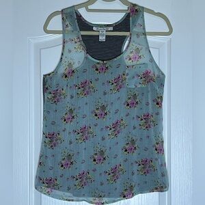Floral Sleeveless Sheet Tank with Pocket Detail and Stripe Back